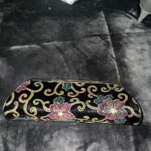 Velvet floral snap chain clutch